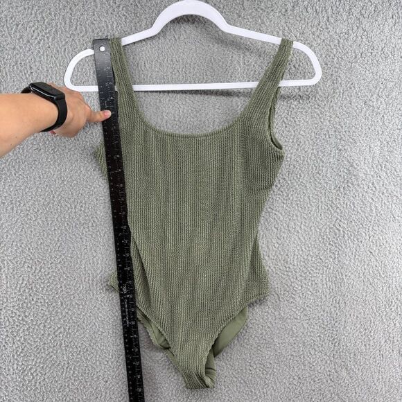 NWT Aerie Olive Green One-piece Swimsuit Full Coverage Ribbed Size Small shimmer - Picture 7 of 14